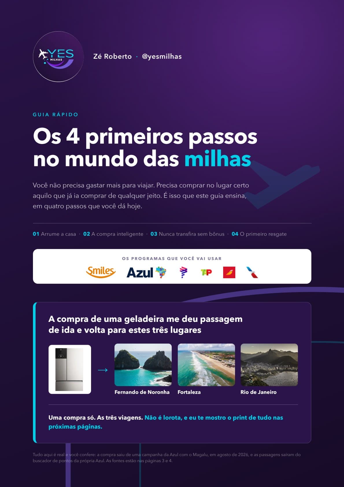Capa do guia Os 4 primeiros passos no mundo das milhas
